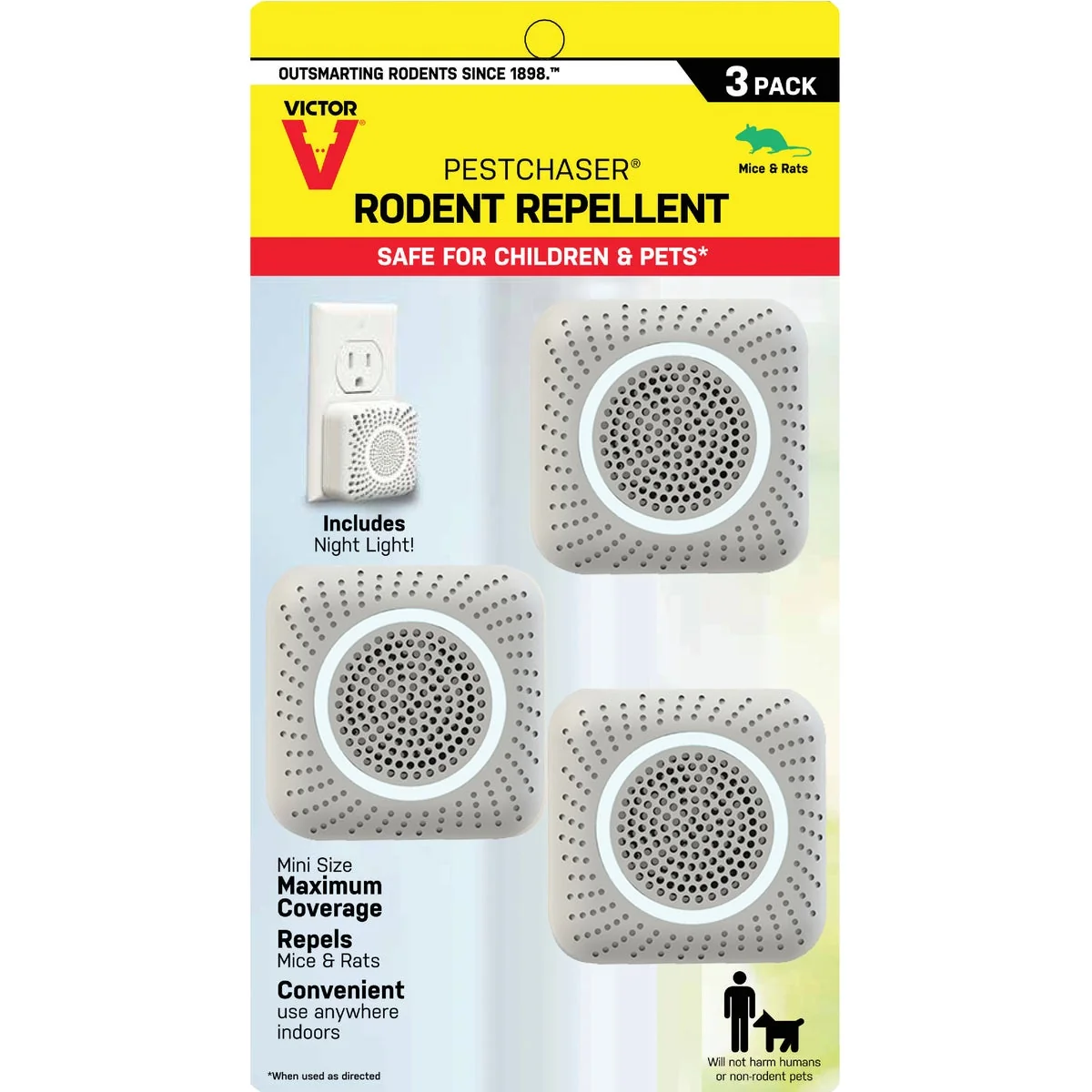 Trendy Victor Mini PestChaser Sonic 400 Sq. Ft. Coverage 110 VAC Electronic Pest Repellent 3-Pack World-Class