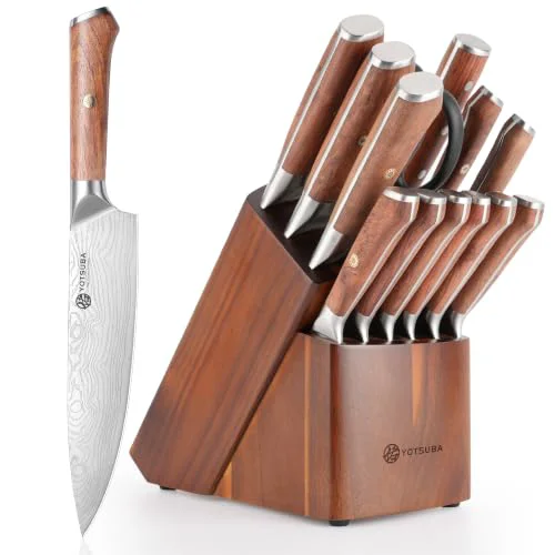 Comfortable 14 PCS Japanese Knife Set with Block and Sharpening Rod 14 Count Professional
