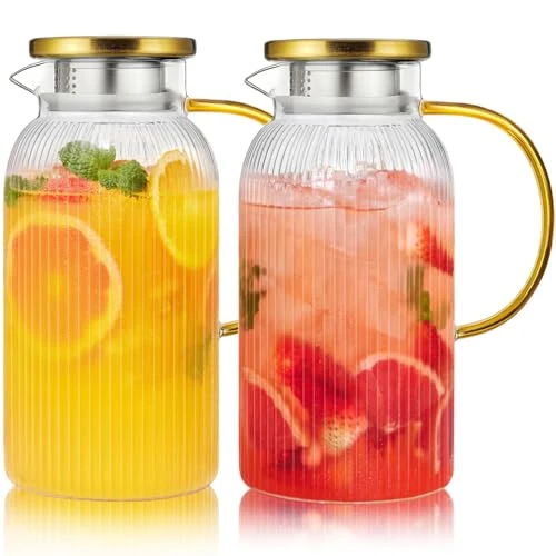 Traditional 2 PACK Glass Pitcher with Lid 64 oz 2 Count Crafted