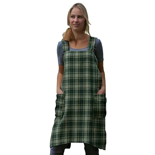 Reusable Women’s Pinafore Square Apron Baking Cooking Gardening Works Cross Back Cotton Natural