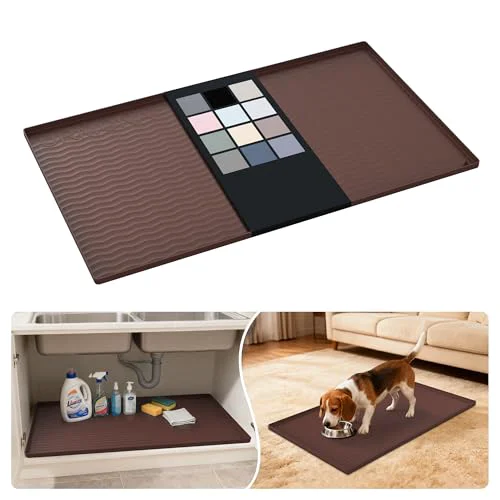 Excellent Waterproof Silicone Under Sink Mat 37” x 22” Shelf Liner for Kitchen and Bathroom Original