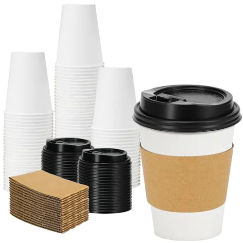 Powerful 50 Pack 12 oz Disposable Coffee Cups With Lids and Sleeves 50 Count Expertly Made