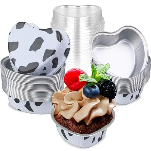 Healthy Mini Heart Shaped Cake Pans 3.5oz Aluminum Foil Heart Cake Pan with Lids High-Grade