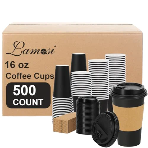 Reusable 500 Pack 16 oz Disposable Coffee Cups With Lids and Sleeves 500 Count Carefully Designed