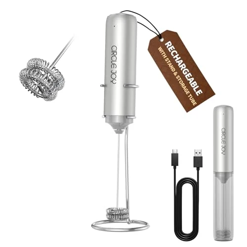 Smart Rechargeable Milk Frother Handheld with Stand Long-Lasting