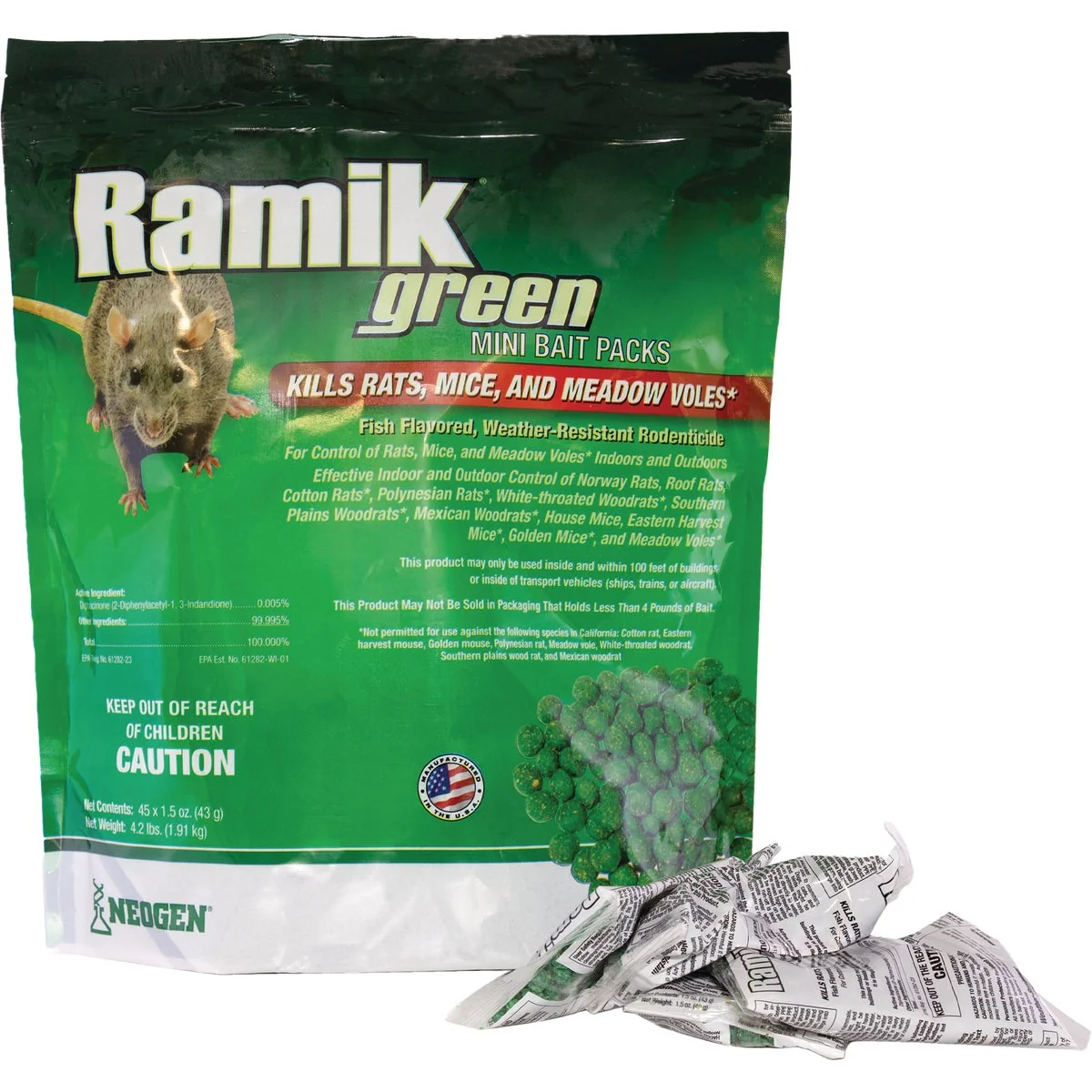 Long-Lasting Ramik Green Pellet Bait Pack Rat And Mouse Poison 45-Pack Proven