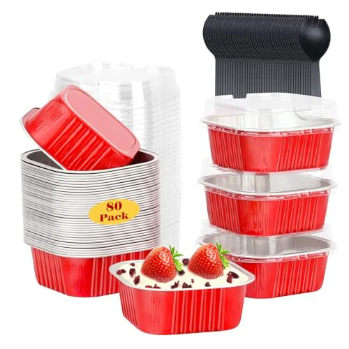 Crafted 80 Pack 10oz Mini Cake Pans with Lids and Spoons for Bake 80 Count Safe