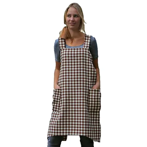 Detailed Women’s Pinafore Square Apron Baking Cooking Gardening Works Cross Back Cotton Original