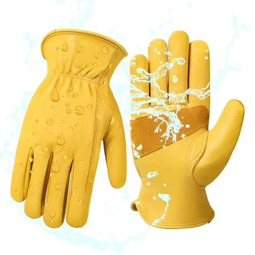 Environmentally Friendly Water Repellent Cowhide Leather Work Gloves for Men 1 Pair Gold M Premium