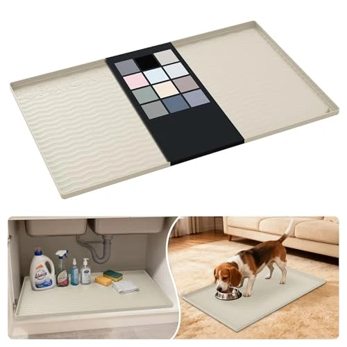 Practical Waterproof Silicone Under Sink Mat 31” x 19” Shelf Liner for Kitchen and Bathroom Natural