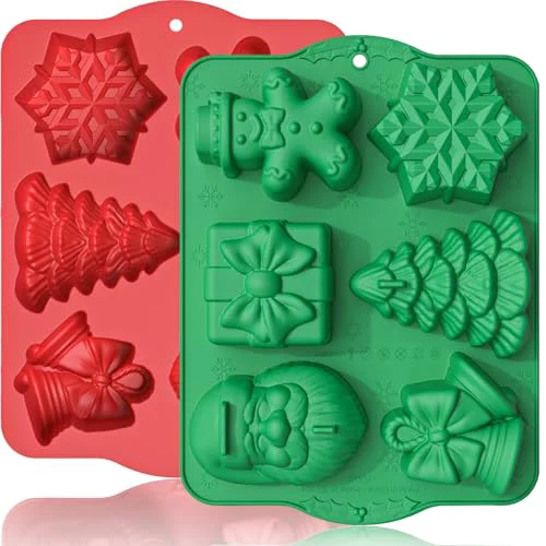 Premium Large Christmas Silicone Molds for Baking Cake Muffins Oven Safe zing Soap Candle Cocoa Bomb Food Grade Tray 2 Count Powerful