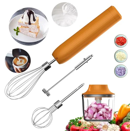 Recyclable 4-in-1 Electric Hand Mixer Electric Whisk Mini Onion Chopper 10Oz Small Cordless Hand Blender Milk Frother Wand for Coffee Matcha 4 Speed Rechargeable Food Processor for Baby Food Maker Crafted