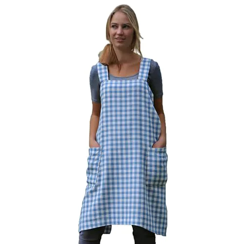 Premium Women’s Pinafore Square Apron Baking Cooking Gardening Works Cross Back Cotton Contemporary