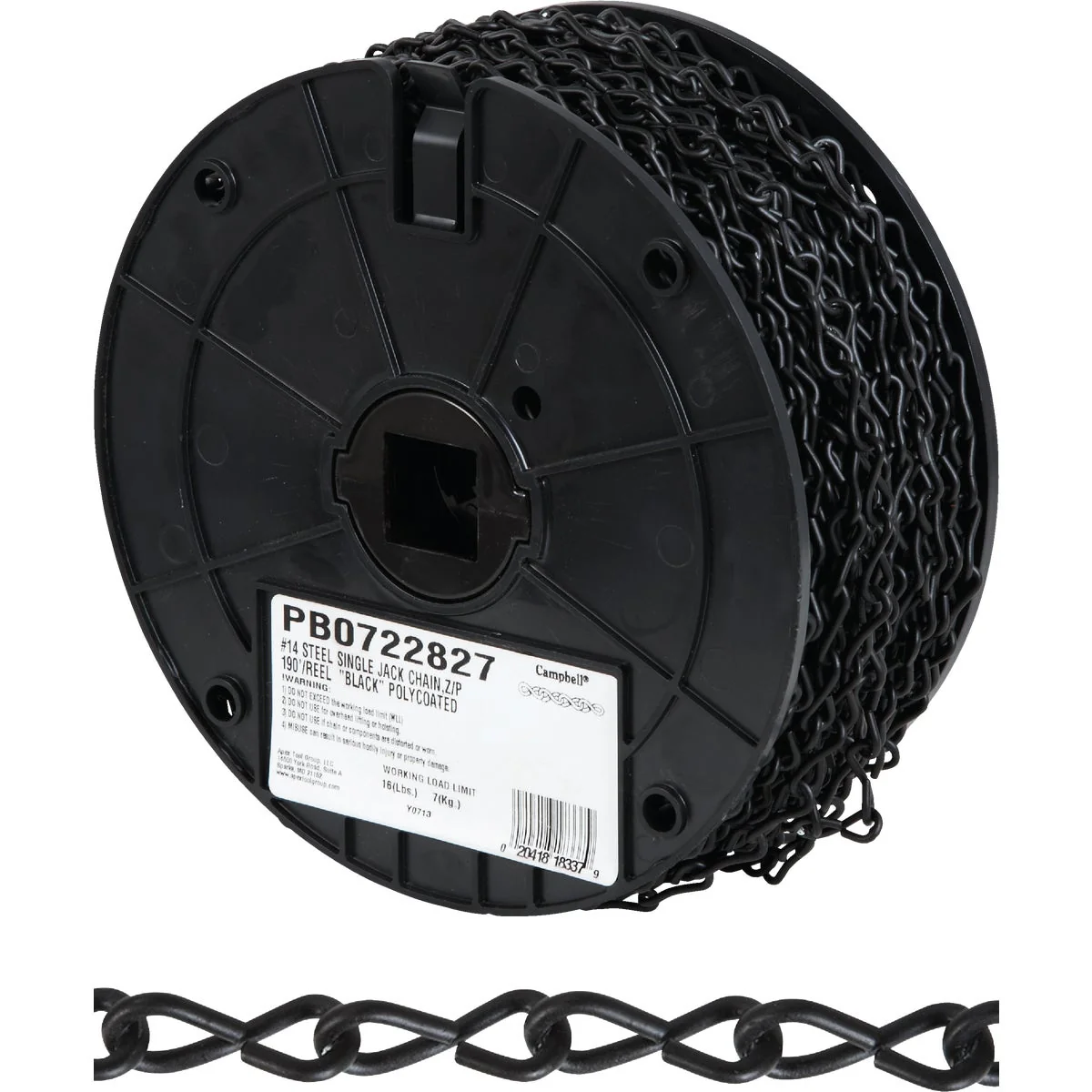 Enhanced Campbell 14 190 Ft. Black Poly-Coated Low-Carbon Steel Coil Chain Lightweight