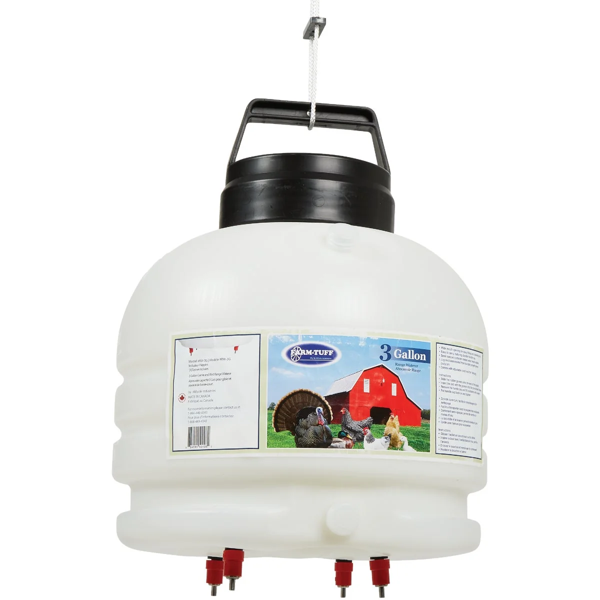 Original Design Farm-Tuff 3 Gal. Gravity-Feed Plastic Game Bird Range Poultry Waterer Eco-Friendly
