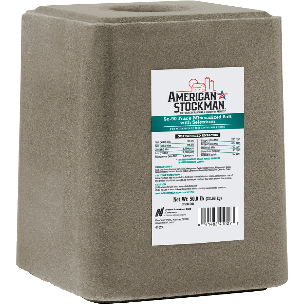Smart American Stockman 50 Lb. Trace Mineralized Salt With Selenium 90 Salt Block First-Class