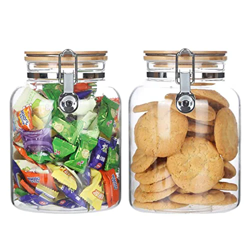 Refined Clear Glass Cookies Jars with Airtight Lids 2 Count Innovative