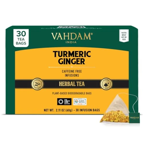 Genuine Turmeric Ginger Herbal Tea Bags 30 Count Crafted