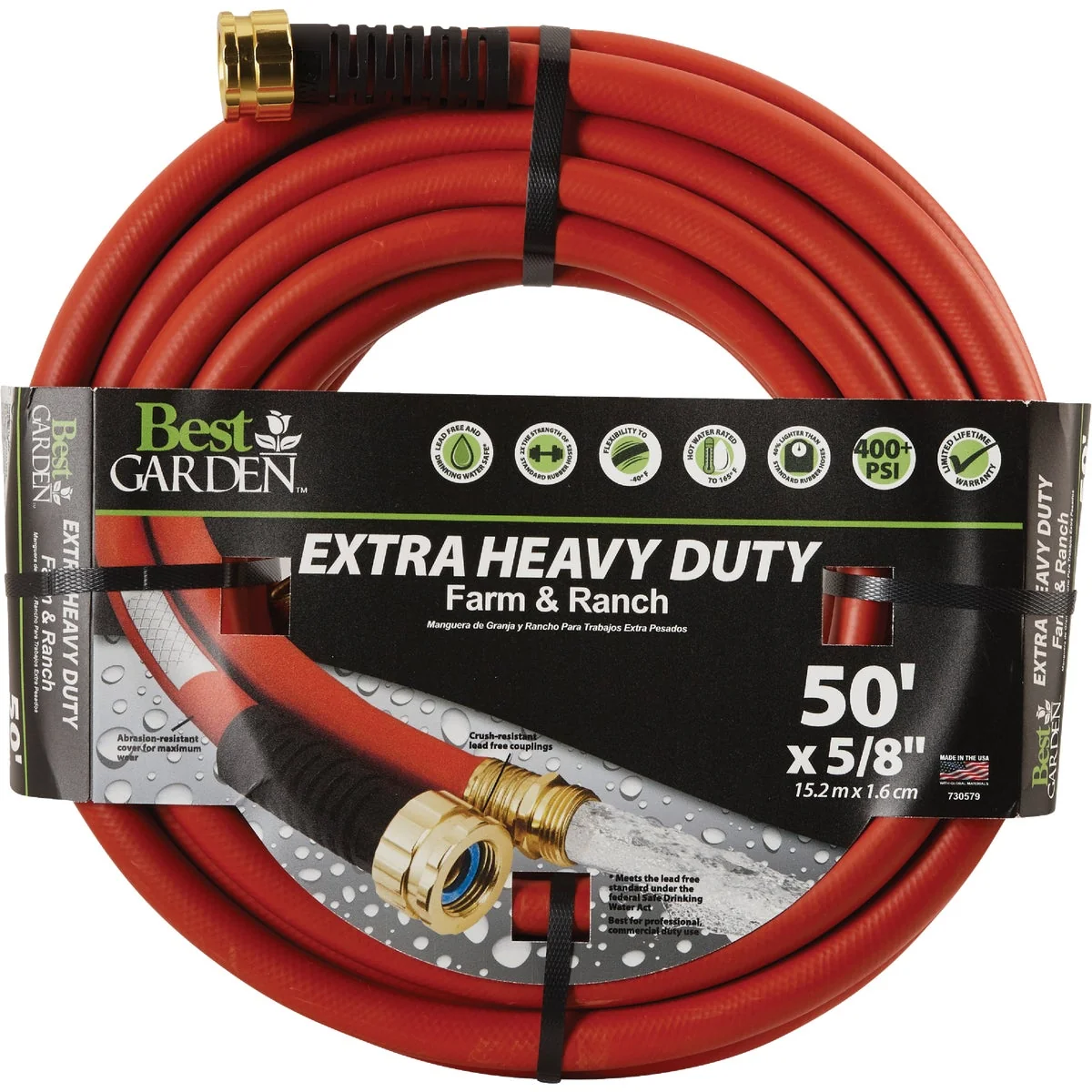 Environmentally Friendly Garden Extra Heavy Duty Farm Ranch 5 8 In. Dia. x 50 Ft. L. Drinking Water Safe Hot Water Hose User-Friendly