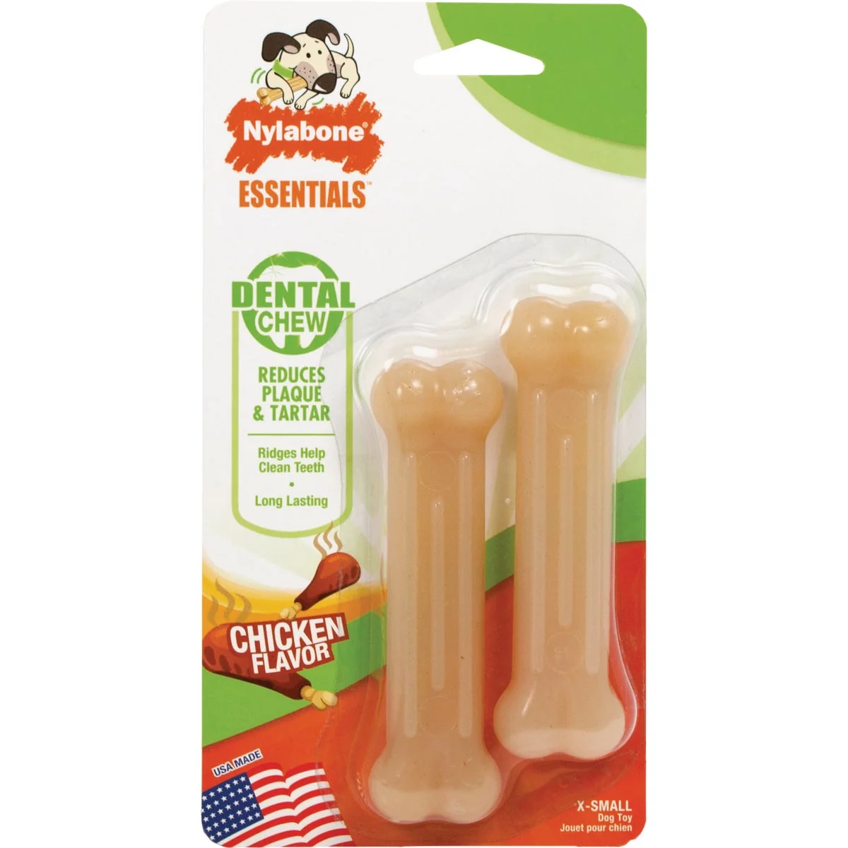 Genuine Nylabone Essentials Power Chew Dental Plus Bone Extra Small Dog Toy 2-Pack Minimalist
