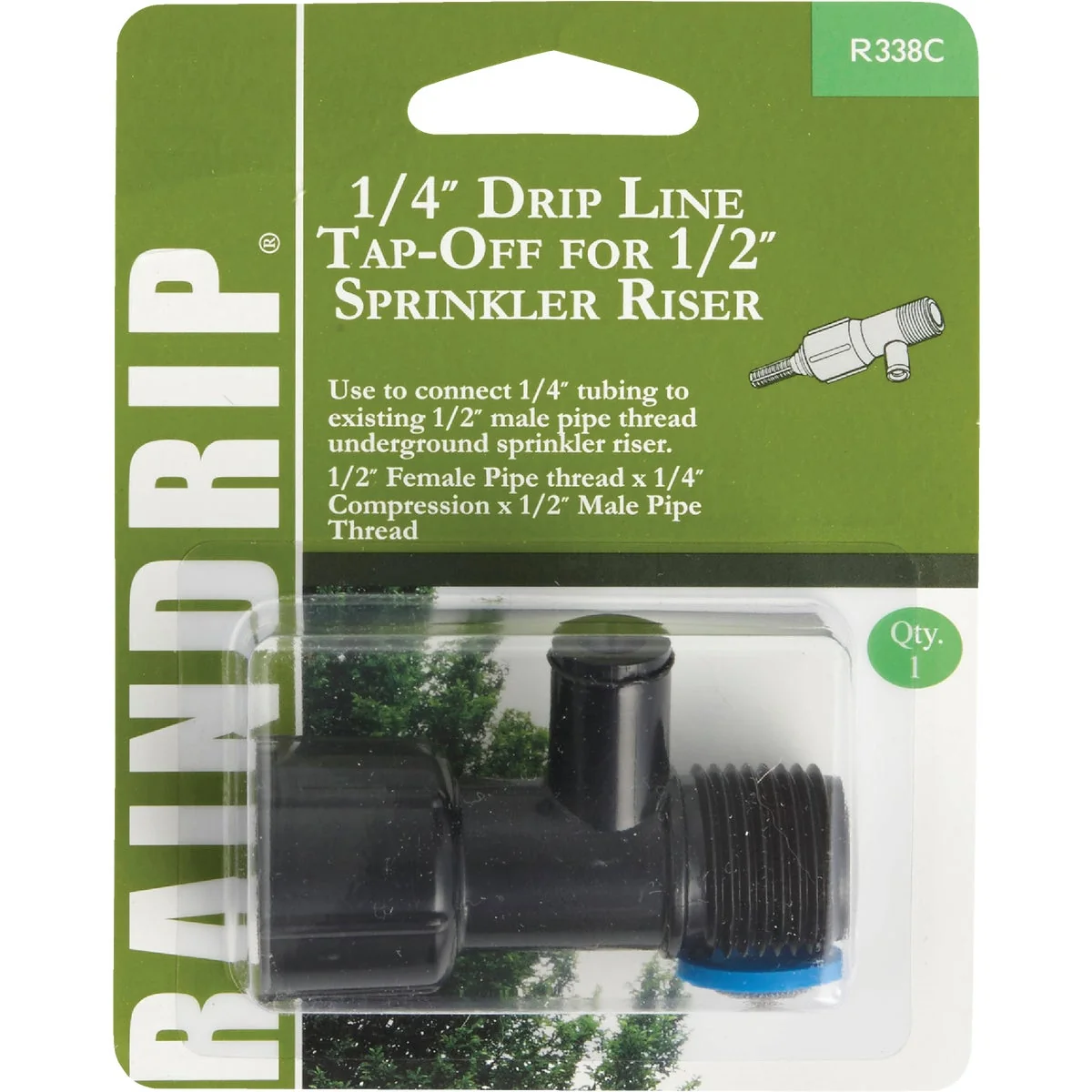 First-Class Raindrip 1 2 In. Female Pipe Thread x 1 4 In. Barb x 1 2 In. Male Pipe Thread Drip Line Tap-Off Sprinkler-To-Drip-Adapter Genuine