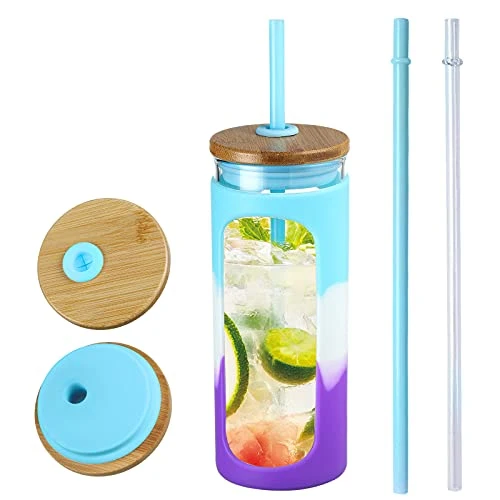 World-Class 20oz Glass Tumbler with Straw and Lid Modern