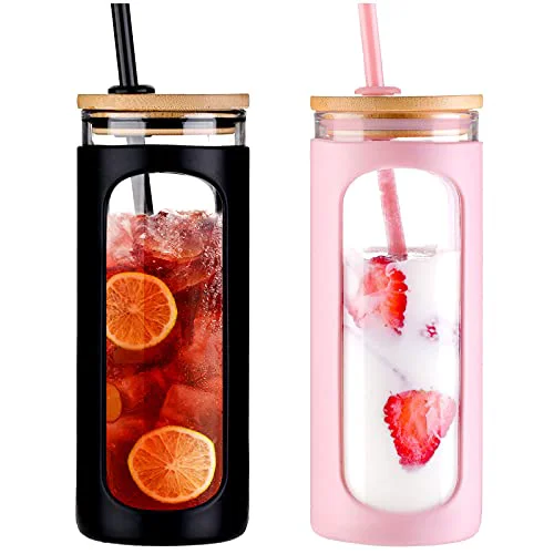 Exceptional 20oz Glass Tumbler with Straw and Lid 2 Count Fine