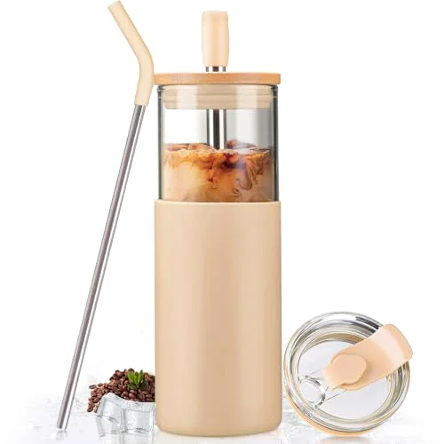 Relaxed 24oz Glass Tumbler with Lids and Straws First-Class