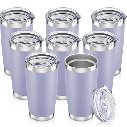 Relaxed 20 oz Tumbler with Lid Stainless Steel Insulated Tumblers Bulk Cups Mug 8 Count Flexible