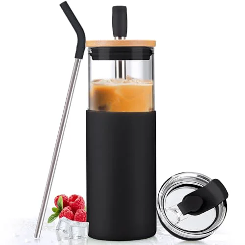 Trendy 24oz Glass Tumbler with Lids and Straws Safe