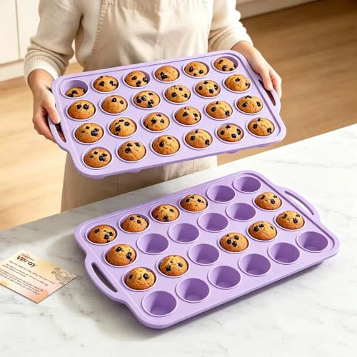 Trusted Purple Mini Silicone Muffin Molds 2 Count Clean