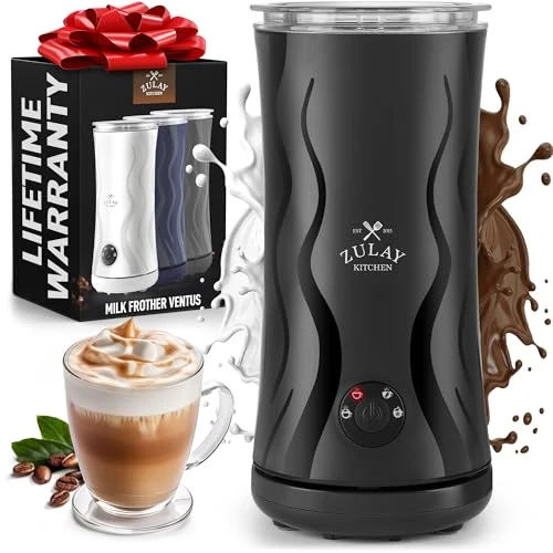 Artisan Zulay 4-in-1 Milk Frother and Steamer – Automatic Hot and Cold Foam Maker with Auto Shut Off Temperature Control for Coffee Latte Cappuccino Hot Chocolate – Gray Premium