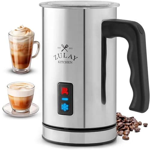 Classic Zulay 4-in-1 Milk Frother Steamer – Hot Cold Foam Maker Milk Warmer Chocolate Stir – Automatic Temp Control Nonstick Double-Wall Stainless Steel Jug Auto Shut Off 360° Base – Aero Silver First-Class