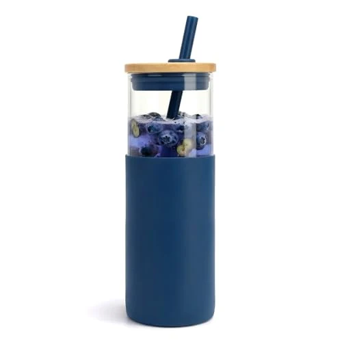 Fast 24 oz Glass Tumbler with Lids and Straws Original