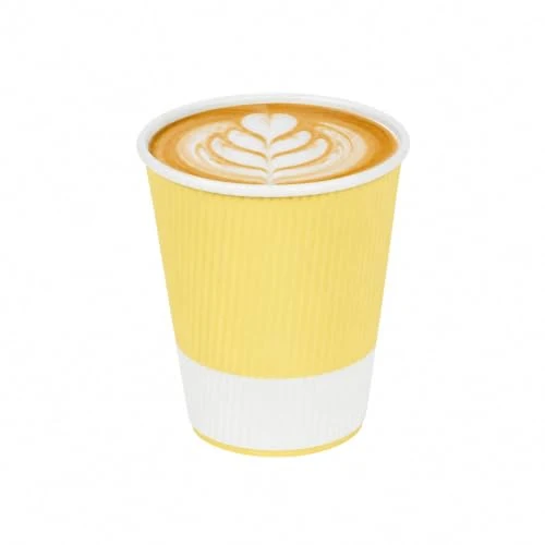 Flexible Ripple Wall Coffee Cups 25 Count 12 Ounce Insulated Light Yellow Paper Cups Breathable