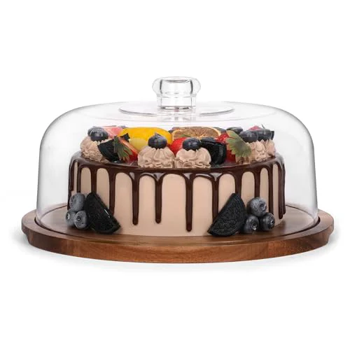 Detailed Cake Stand with Clear Acrylic Dome Lid Crafted