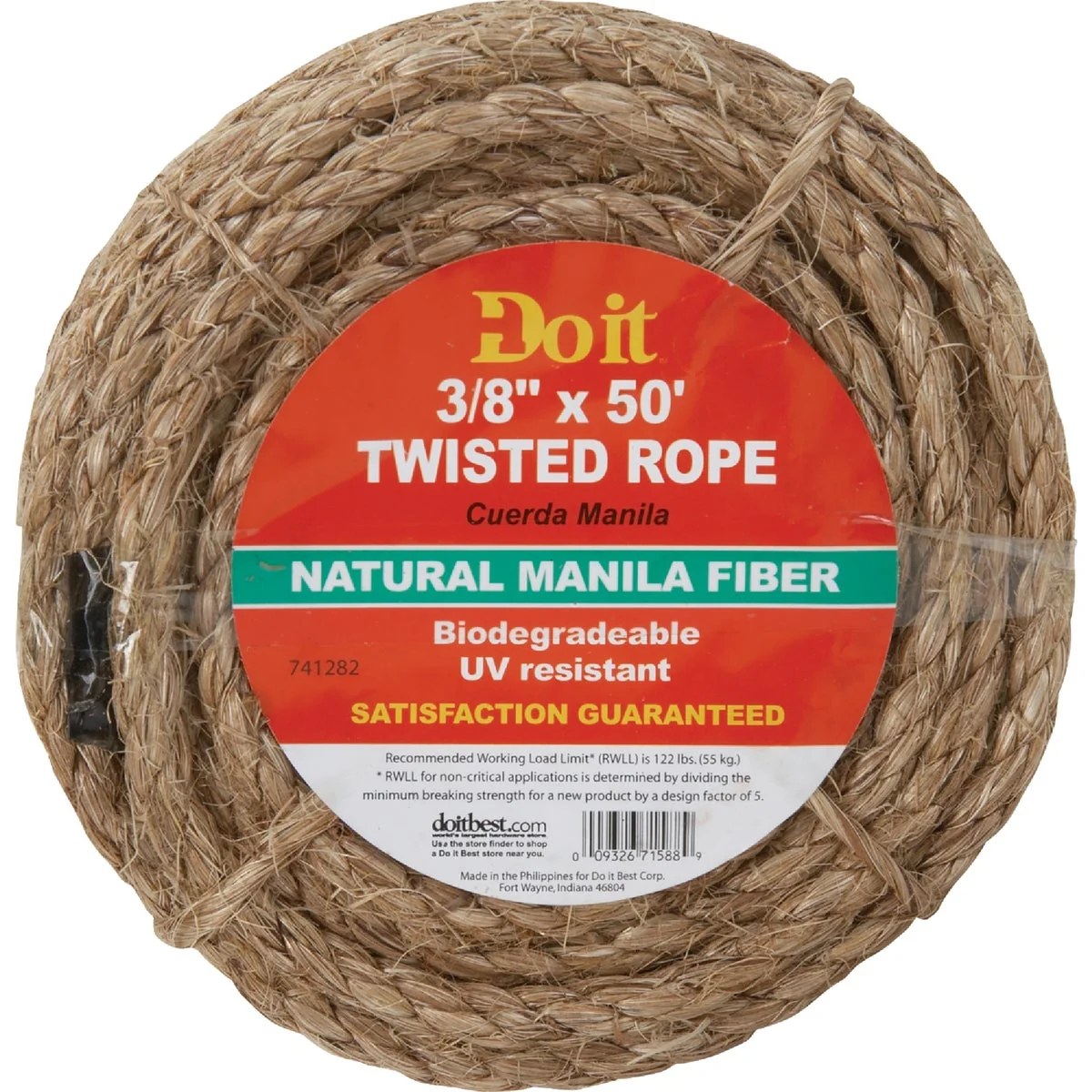 Convenient Do it 3 8 In. x 50 Ft. Natural Twisted Manila Fiber Packaged Rope Powerful