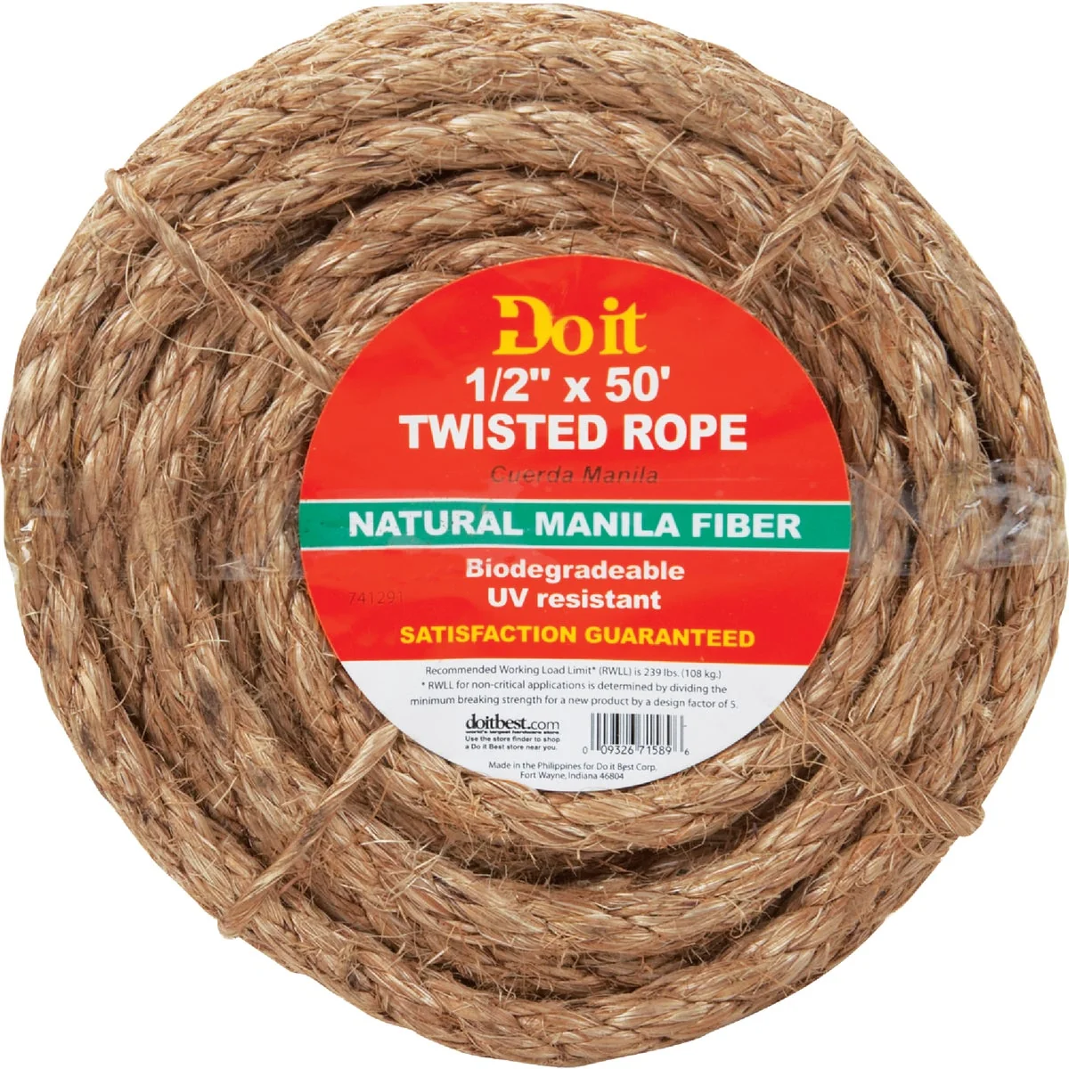 Fashionable Do it 1 2 In. x 50 Ft. Natural Twisted Manila Fiber Packaged Rope High-Grade
