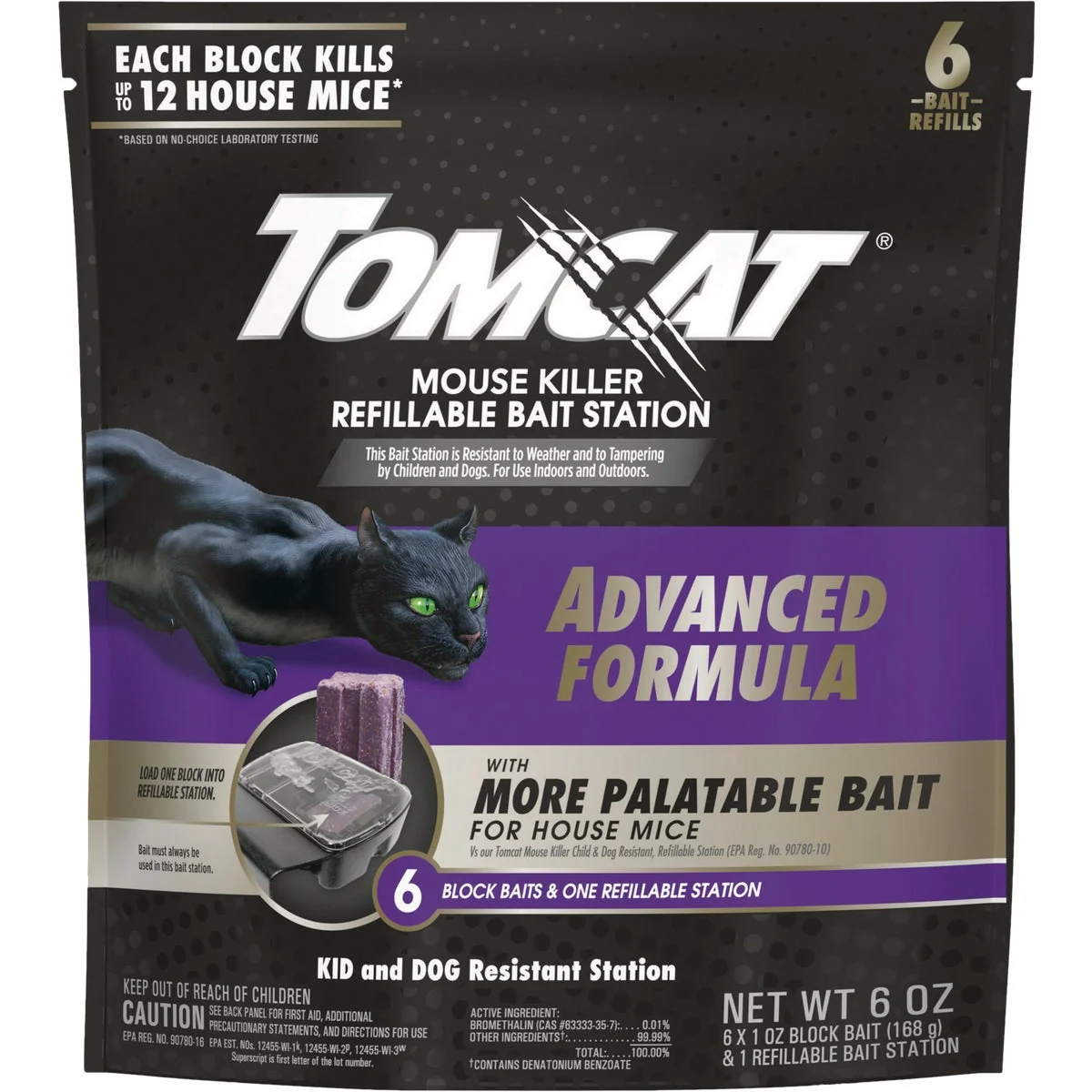 Pure Tomcat Advanced Formula Refillable Mouse Bait Station – 6 Blocks Baits 1 Refillable Station