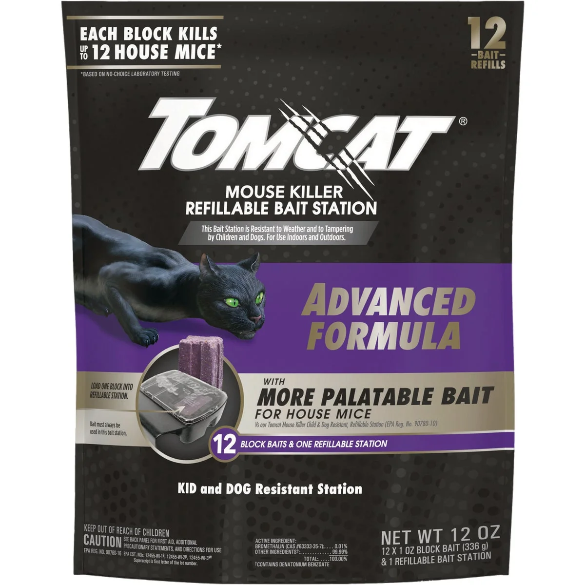 Enhanced Tomcat Advanced Formula Refillable Mouse Bait Station – 12 Blocks Baits 1 Refillable Station Reusable