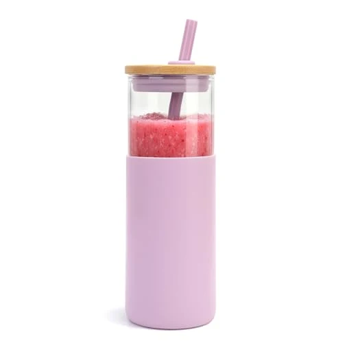 Quality 24 oz Glass Tumbler with Lids and Straws First-Class
