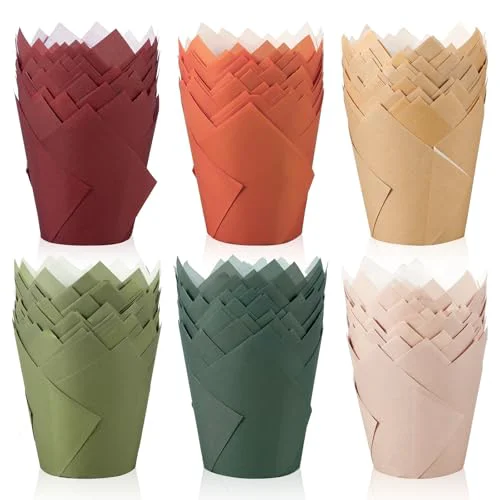 Exceptional 180 Pcs Autumn Tulip Cupcake Liners Warm Fall Muffin Baking Cups Wedding Colors Cupcake Wrappers for Thanksgiving Harvest Party Supplies Table Decor 180 Count High-Grade