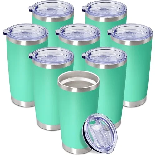 Selected 20oz Tumbler Insulated Coffee Tumblers with Lid StainlessSteel LightBlue 8P 8 Count Minimalist