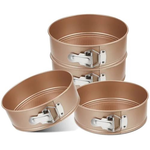 Genuine 4 Pcs 8 Inch Non Stick Springform Pan with Removable Bottom Carbon Steel Round Springform Cheesecake Pan with Stainless Steel Spring Buckles for Baking Kitchens Restaurant 4 Count Fine Crafted