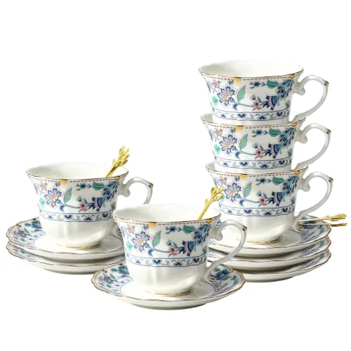 Versatile Bone China Tea Cup and Saucer Set 6 Count First-Class