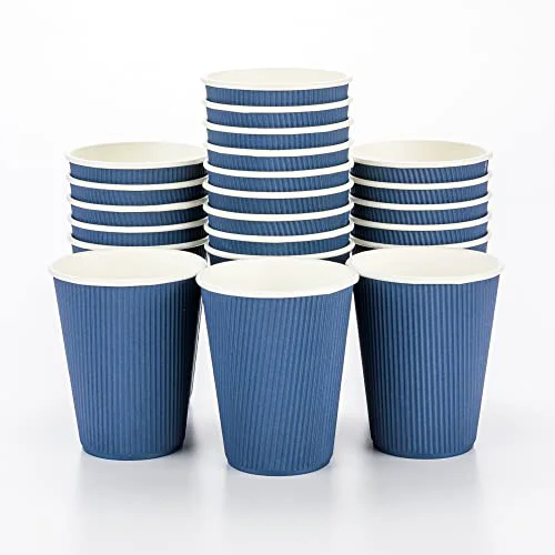 High-Grade Ripple Wall Coffee Cups 25 Count 12 Ounce Insulated Midnight Blue Paper Cups Carefully Designed