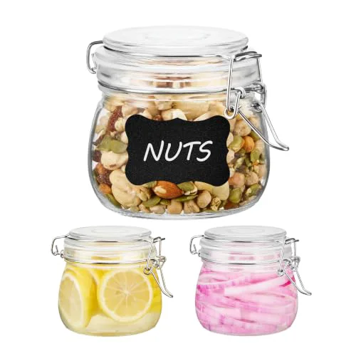 Healthy 16oz Glass Food Storage Jars with Airtight Clamp Lids 3 Count High-End