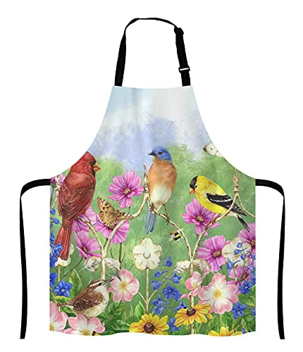 Solid Birds Flowers Butterfly Bib Apron with Adjustable Neck for Men Women Fine
