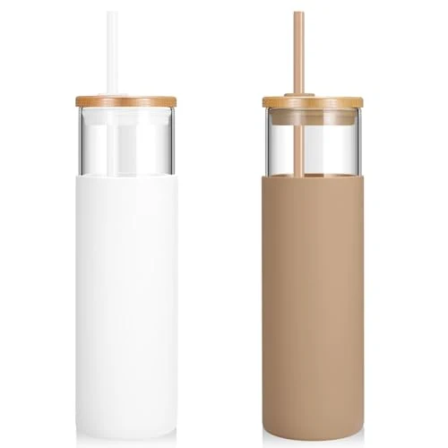 User-Friendly 28 oz Glass Tumbler with Lids and Straws Lightweight