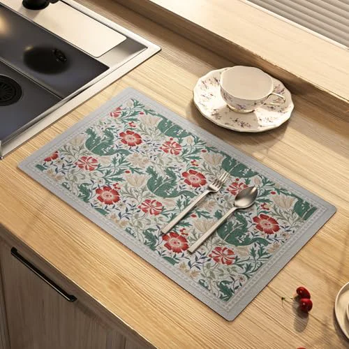 Unique Floral Dish Drying Mat Absorbent Coffee Mat Trendy
